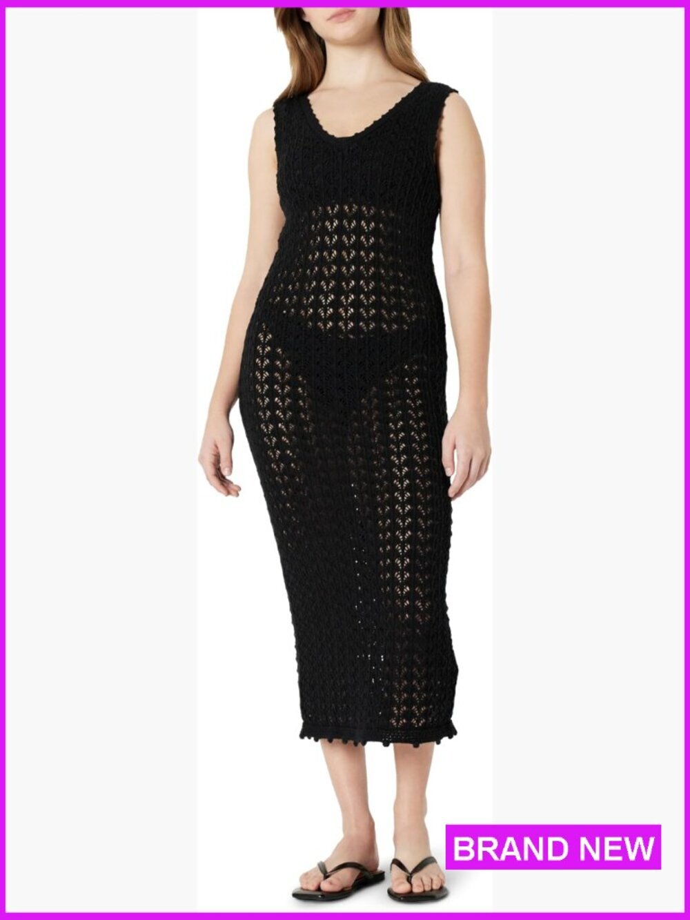 Women's Regular-Fit Crochet Cover-Up Dress V-Neck Sleeveless Beachwear